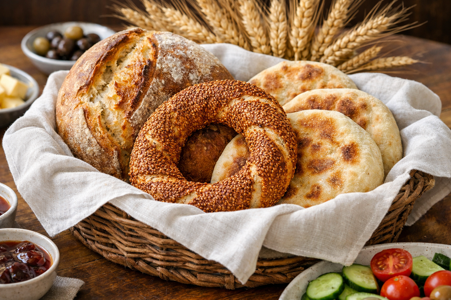 Bezle sarılmış ekmek sepeti