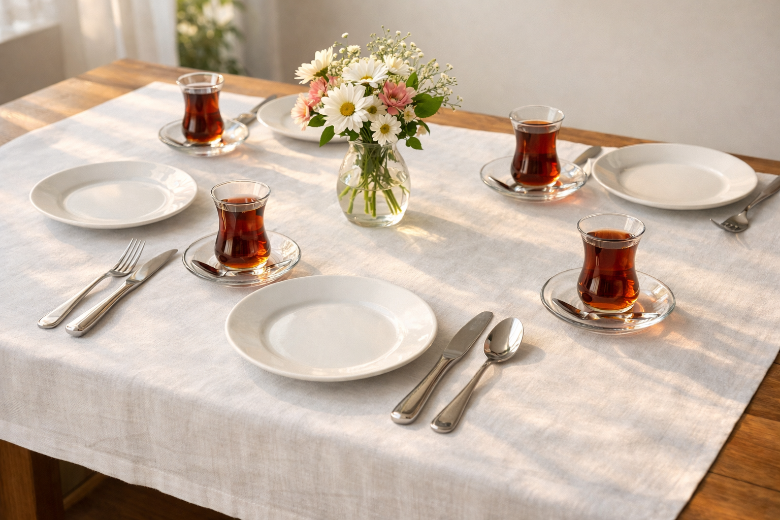 Keten masa örtüsü üzerinde sofra