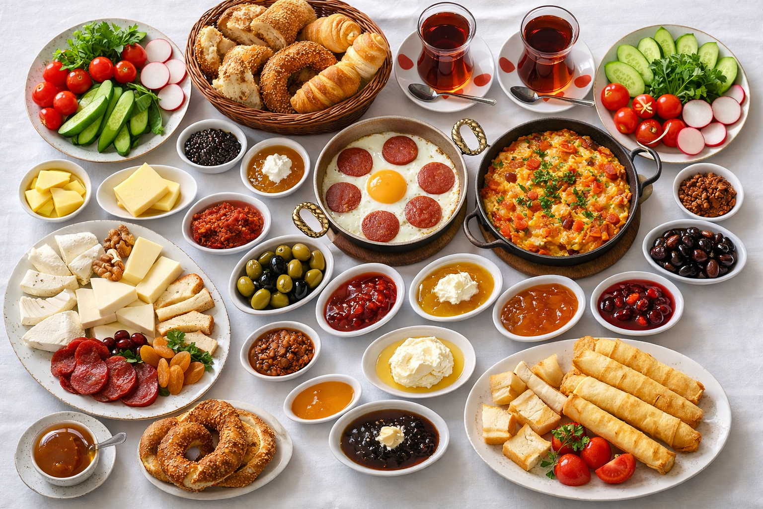 Güzel düzenlenmiş kahvaltı sofrası